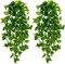Fake Hanging Plants, 2pcs Artificial Hanging Plant, Faux Pothos Vines Hanging Plant Greenery for Wall Home Living Room Indoor Outdoor Decor (No Baskets)